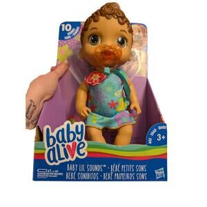 Baby Alive Baby Lil Sounds Interactive 10in Doll Brown Eyes Wavy Hair Pacifier.